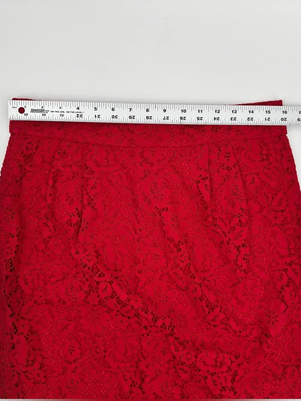 J.Crew Red Lace Pencil Skirt Scalloped Eyelash Hem Lined Size 10 - Picture 3 of 13